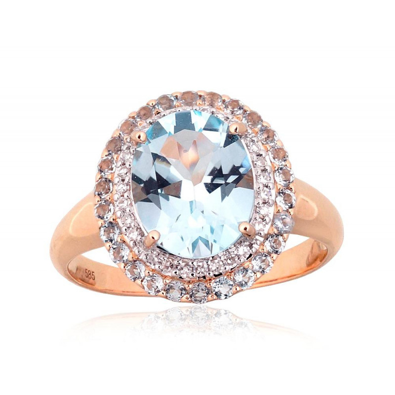 Gold ring 1101147(Au-R+PRh-W)_DI+TZLB, Red Gold 585°, Rhodium (Plating) , Diamonds , Sky Blue Topaz