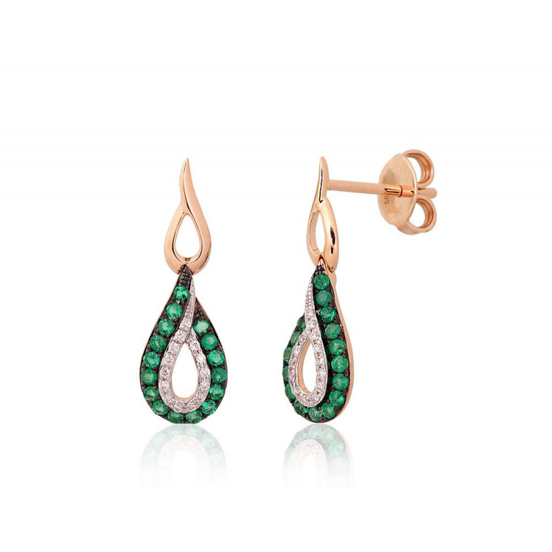 Gold classic studs earrings 1201552(Au-R+PRh-W+PRh-Bk)_DI+EM, Red Gold 585°, Rhodium (Plating) , Diamonds , Emerald