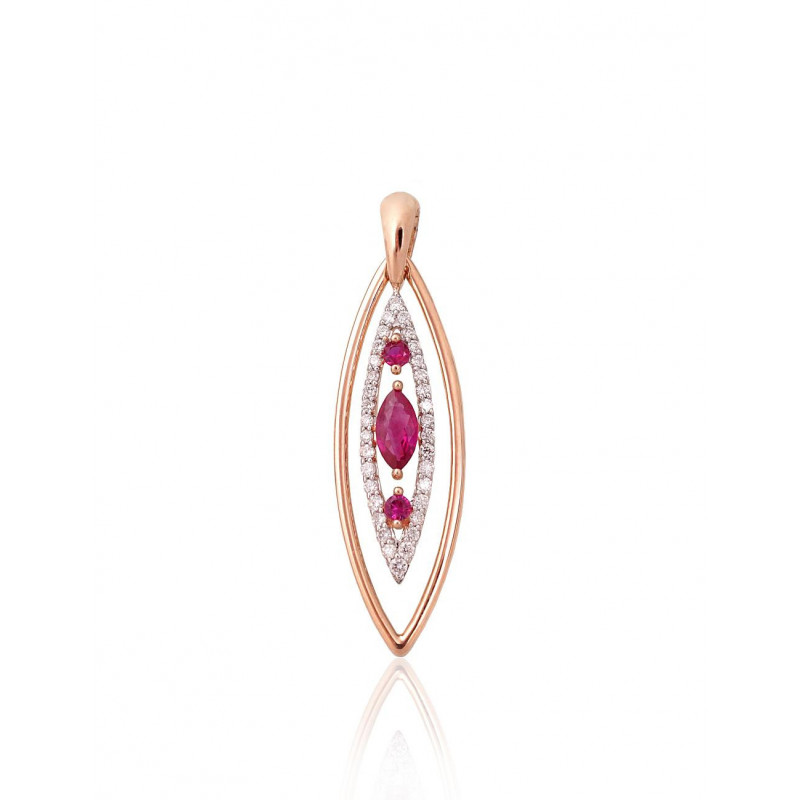 Gold pendant 1301020(Au-R+PRh-W)_DI+RB, Red Gold 585°, Rhodium (Plating) , Diamonds , Ruby