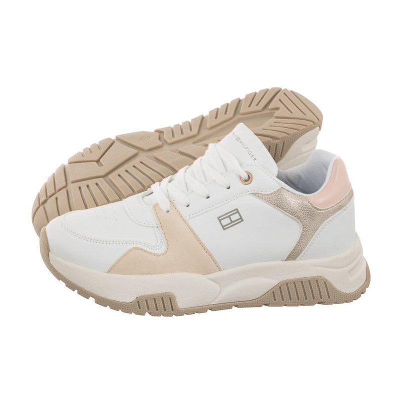 Tommy Hilfiger Low Cut Lace-Up Sneaker White/Beige/Pink T3A9-32736-1592A X356 (TH745-a) sports Shoes