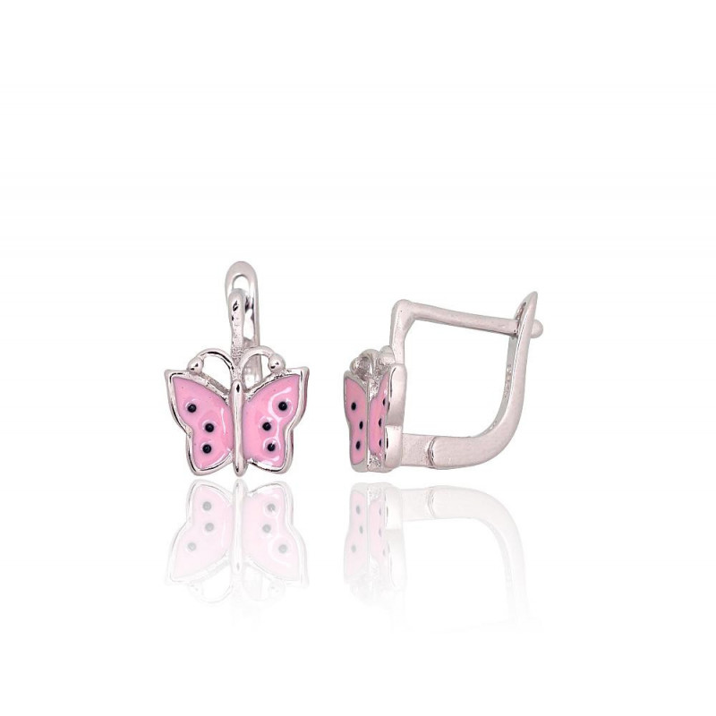 Silver earrings with 'english' lock 2203749(PRh-Gr)_ML-PI+ML-BK, Silver 925°, Rhodium (Plating), Jewelery enamel