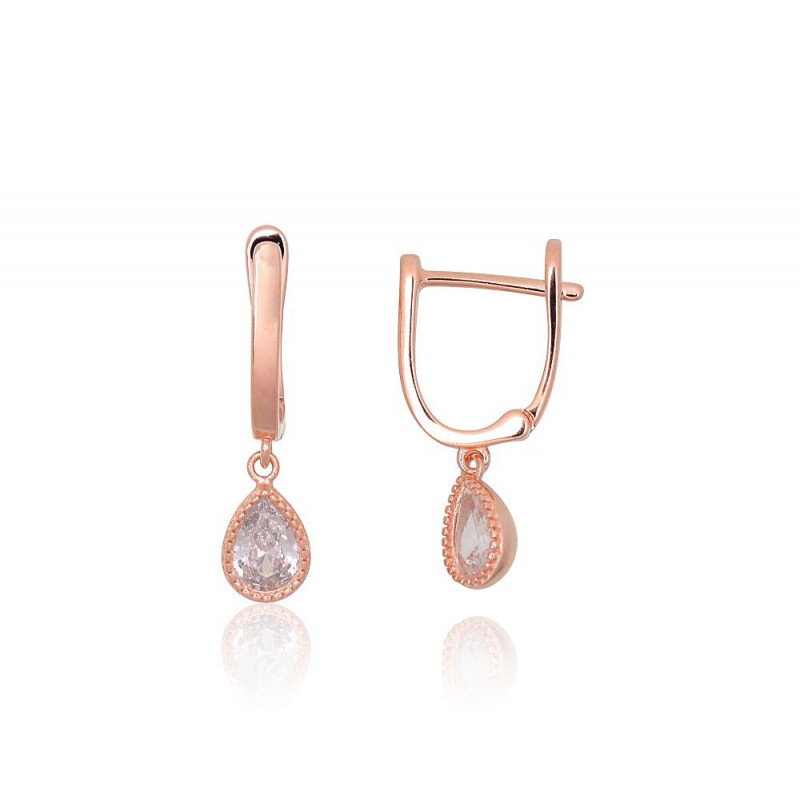 Silver earrings with 'english' lock 2203751(PAu-R)_CZ, Silver 925°, red gold (Plating), Zirkons