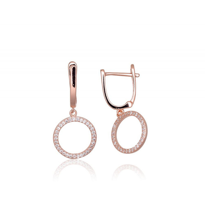 Silver earrings with 'english' lock 2203752(PAu-R)_CZ, Silver 925°, red gold (Plating), Zirkons