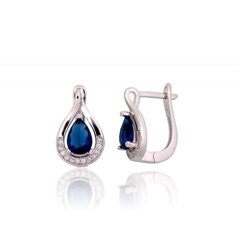 Silver earrings with 'english' lock 2203756(PRh-Gr)_CZ+CZ-B, Silver 925°, Rhodium (Plating), Zirkons