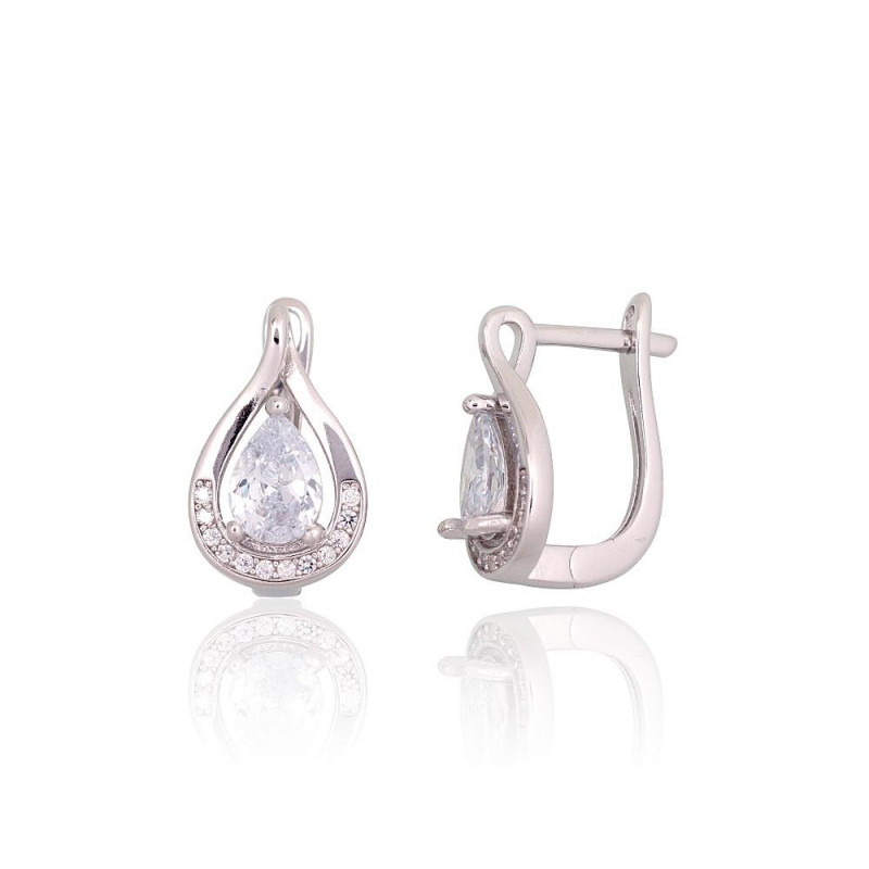 Silver earrings with 'english' lock 2203756(PRh-Gr)_CZ, Silver 925°, Rhodium (Plating), Zirkons