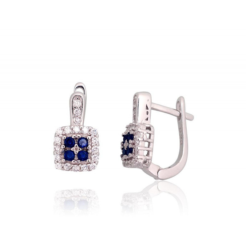 Silver earrings with 'english' lock 2203762(PRh-Gr)_CZ+CZ-B, Silver 925°, Rhodium (Plating), Zirkons