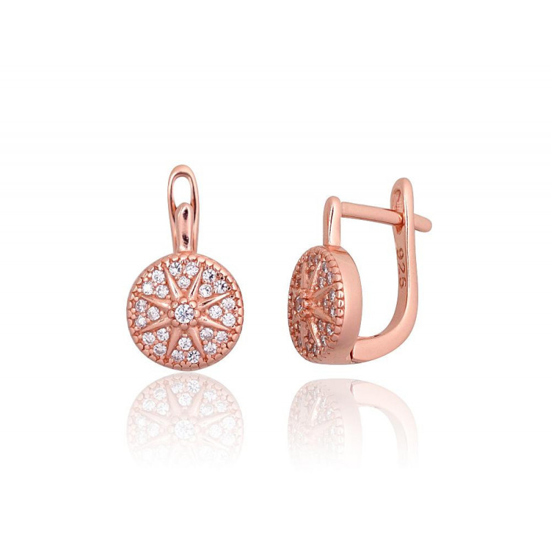 Silver earrings with 'english' lock 2203763(PAu-R)_CZ, Silver 925°, red gold (Plating), Zirkons