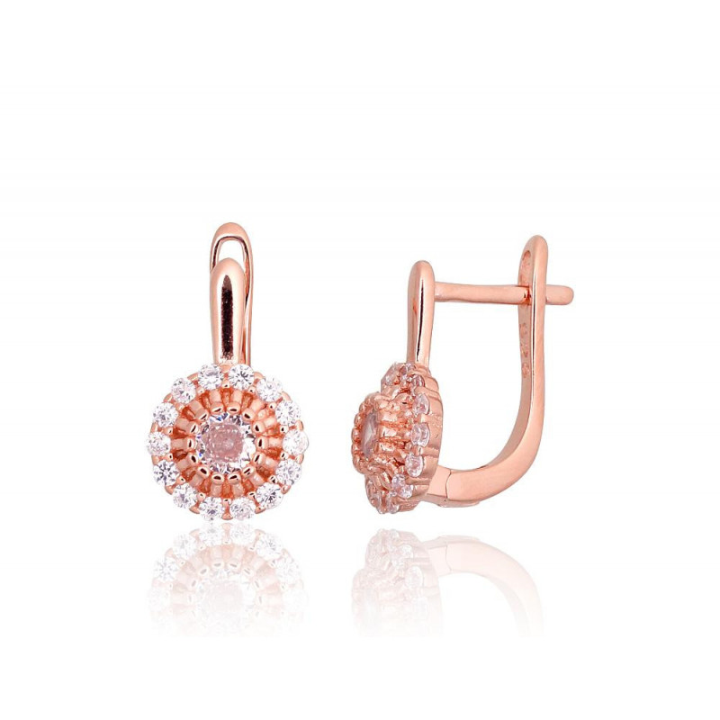 Silver earrings with 'english' lock 2203765(PAu-R)_CZ, Silver 925°, red gold (Plating), Zirkons