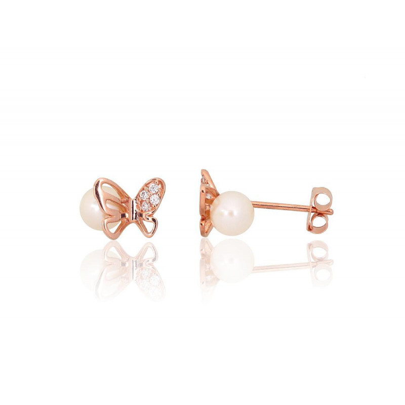 Gold classic studs earrings 1201565(Au-R)_CZ+PE, Red Gold 585°, Zirkons , Fresh-water Pearl