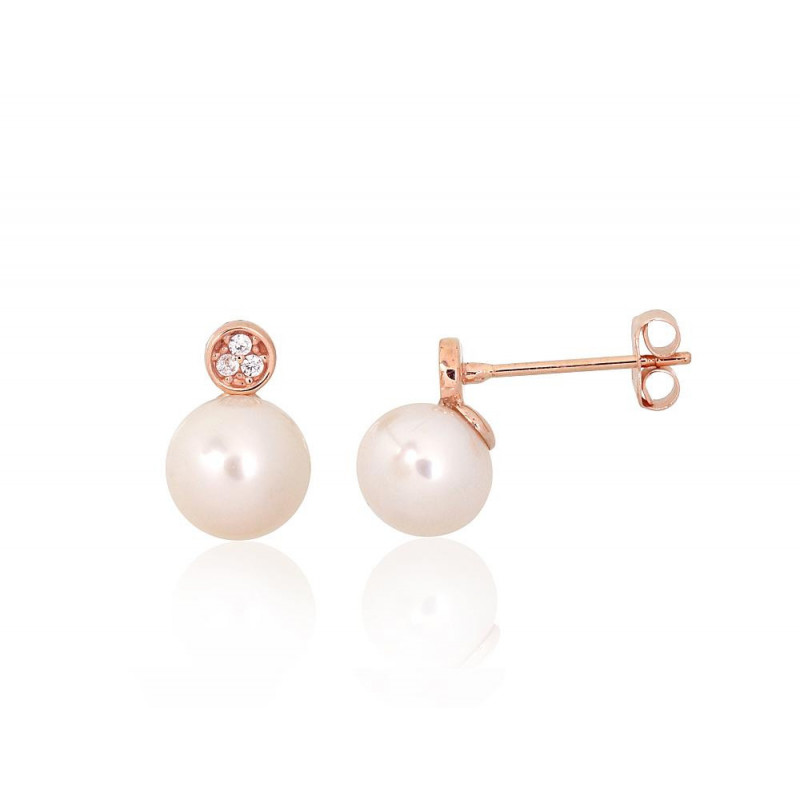 Gold classic studs earrings 1201567(Au-R)_CZ+PE, Red Gold 585°, Zirkons , Fresh-water Pearl