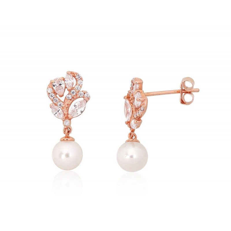 Gold classic studs earrings 1201572(Au-R)_CZ+PE, Red Gold 585°, Zirkons , Fresh-water Pearl