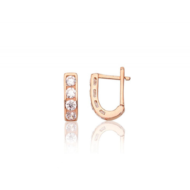 Gold earrings with 'english' lock 1201493(Au-R)_CZ, Red Gold 585°, Zirkons