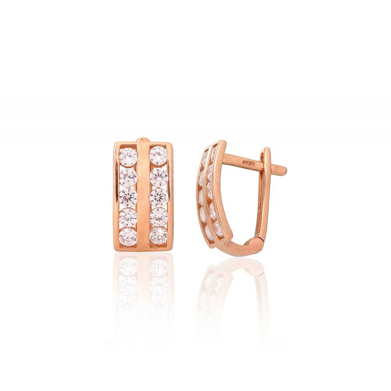 Gold earrings with 'english' lock 1201581(Au-R)_CZ, Red Gold 585°, Zirkons