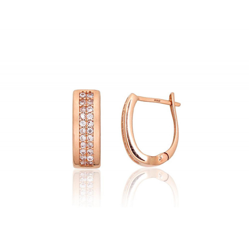 Gold earrings with 'english' lock 1201586(Au-R)_CZ, Red Gold 585°, Zirkons