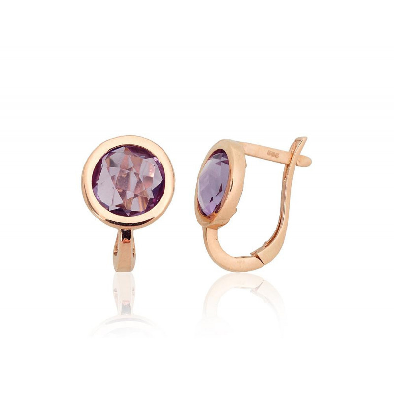 Gold earrings with 'english' lock 1201617(Au-R)_AM, Red Gold 585°, Amethyst