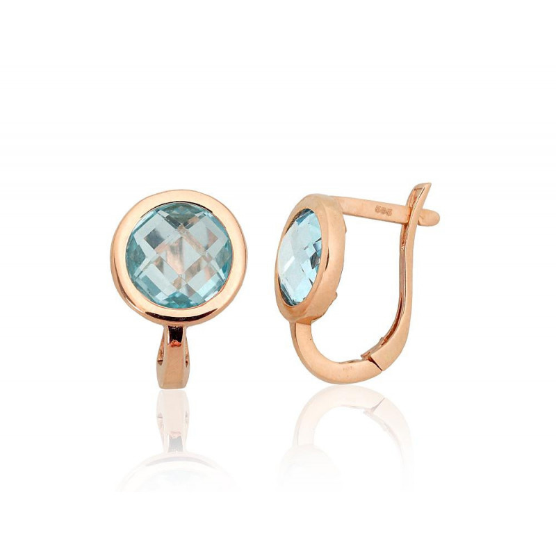 Gold earrings with 'english' lock 1201617(Au-R)_TZLB, Red Gold 585°, Sky Blue Topaz