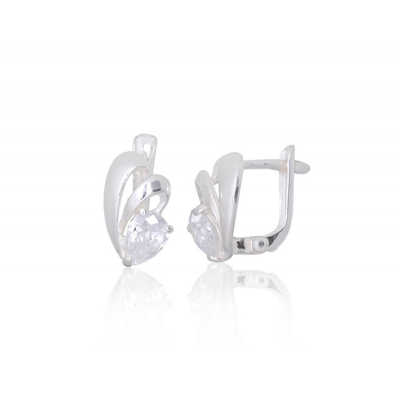 Silver earrings with 'english' lock 2203774_CZ, Silver 925°, Zirkons