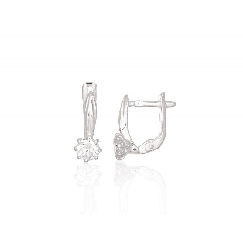 Silver earrings with 'english' lock 2203795_CZ, Silver 925°, Zirkons