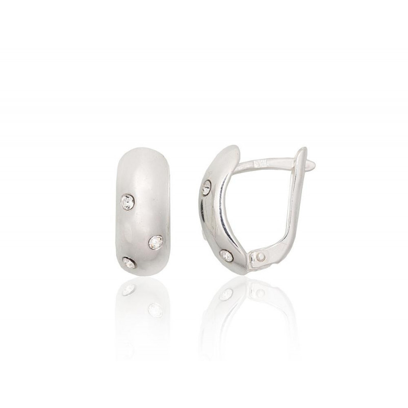 Silver earrings with 'english' lock 2203800_CZ, Silver 925°, Zirkons