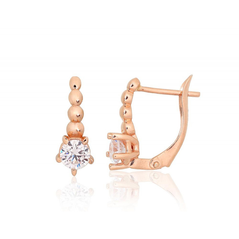 Gold earrings with 'english' lock 1201628(Au-R)_CZ, Red Gold 585°, Zirkons