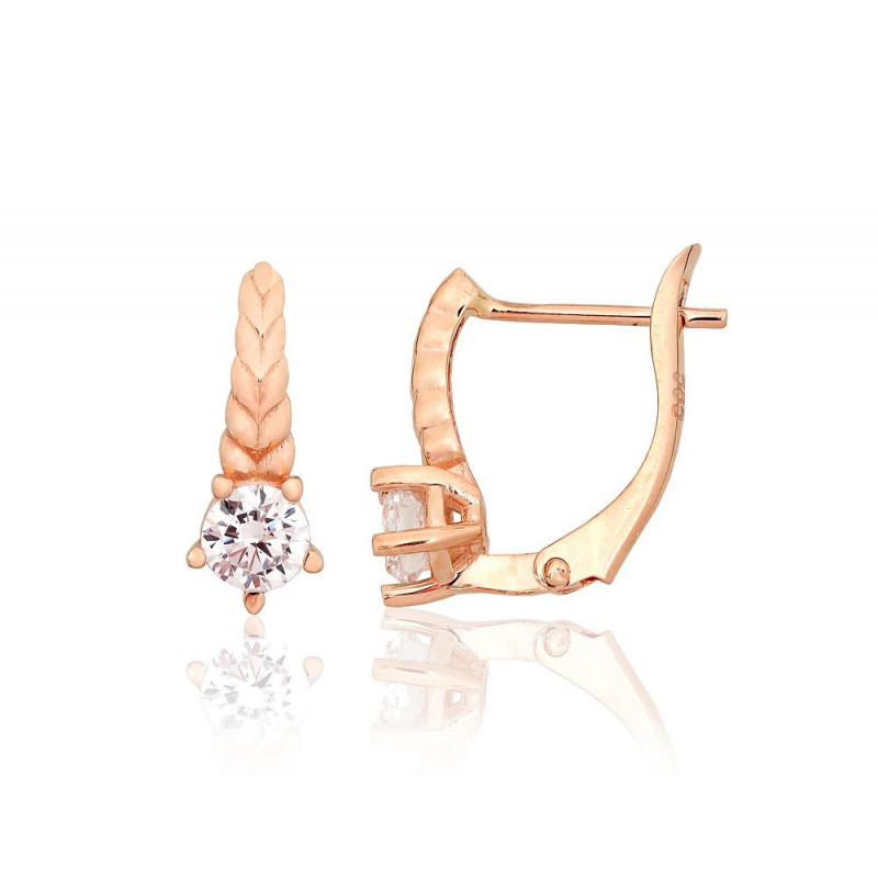 Gold earrings with 'english' lock 1201629(Au-R)_CZ, Red Gold 585°, Zirkons