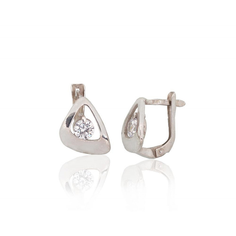 Silver earrings with 'english' lock 2203227(PRh-Gr)_CZ, Silver 925°, Rhodium (Plating), Zirkons