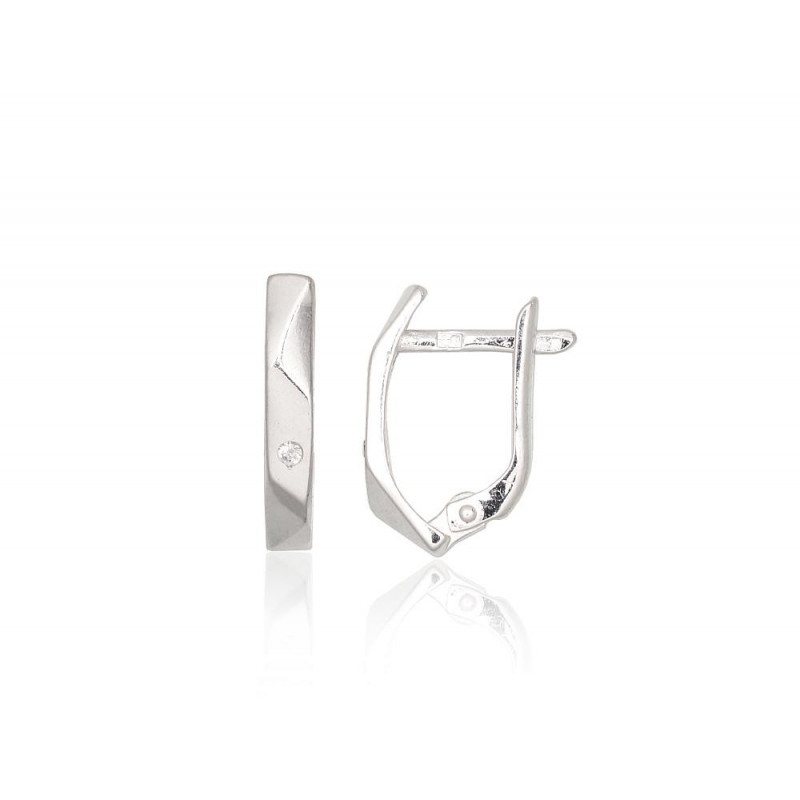 Silver earrings with 'english' lock 2203796_CZ, Silver 925°, Zirkons