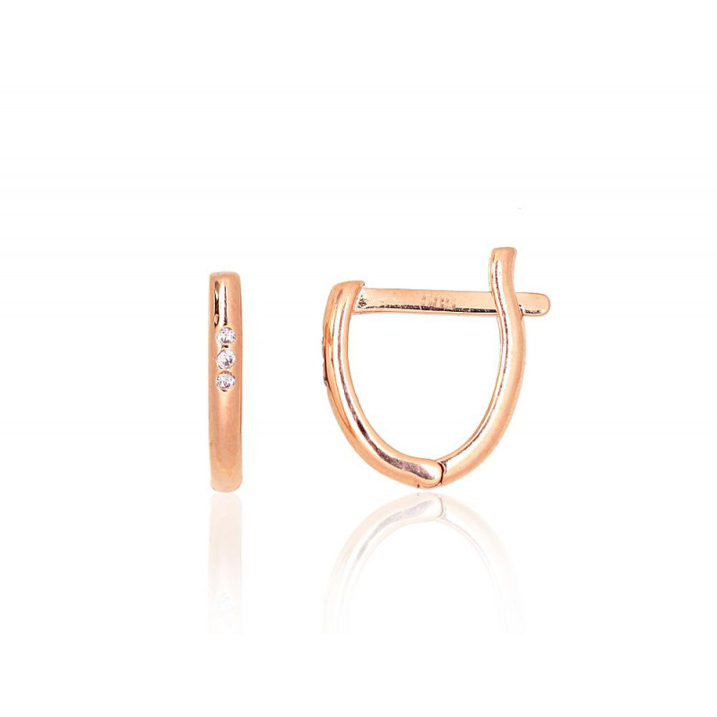 Gold earrings with 'english' lock 1201546(Au-R)_CZ, Red Gold 585°, Zirkons