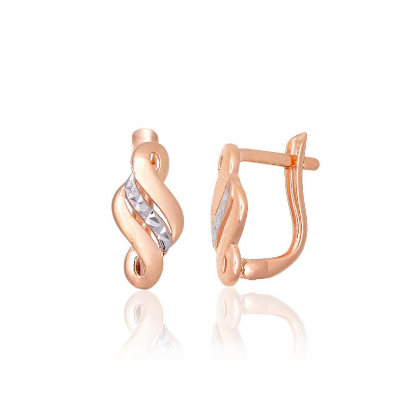 Gold earrings with 'english' lock 1201635(Au-R+PRh-W), Red Gold 585°, Rhodium (Plating)