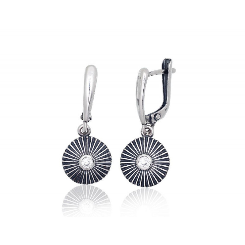 Silver earrings with 'english' lock 2203771(POx-Bk)_CZ, Silver 925°, oxide (Plating), Zirkons