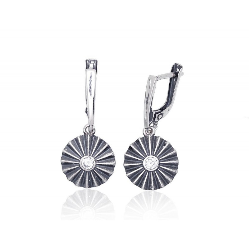 Silver earrings with 'english' lock 2203772(POx-Bk)_CZ, Silver 925°, oxide (Plating), Zirkons