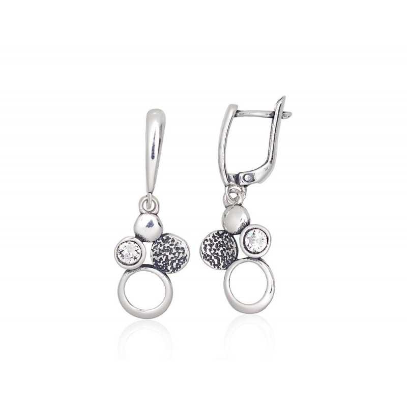 Silver earrings with 'english' lock 2203773(POx-Bk)_CZ, Silver 925°, oxide (Plating), Zirkons