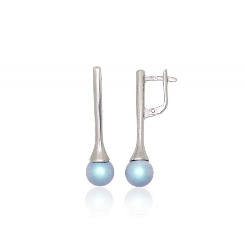 Silver earrings with 'english' lock 2203792(PRh-Gr)_PESN-AQ, Silver 925°, Rhodium (Plating), Fresh-water Pearl (synt.)