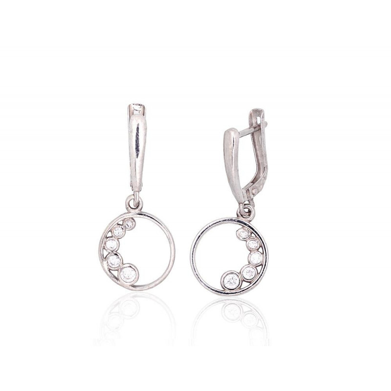 Silver earrings with 'english' lock 2203801(PRh-Gr)_CZ, Silver 925°, Rhodium (Plating), Zirkons