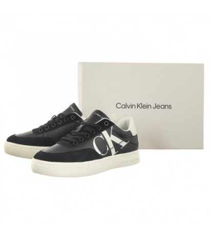 Calvin Klein Classic Cupsole Laceup Mix Lth Black/Bright White/Silver YW0YW01057 BEH (CK353-a) sports Shoes