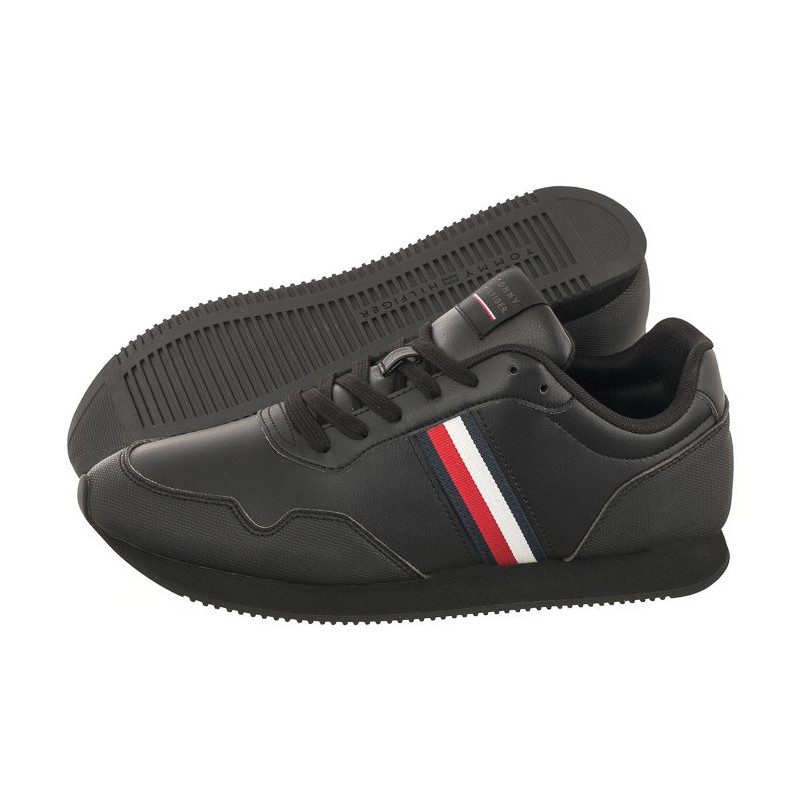 Tommy Hilfiger Core Lo Runner Pu Lth Triple Black FM0FM04834 0GQ (TH882-a) sports shoes