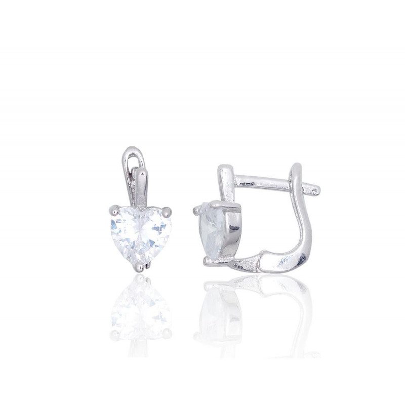 Silver earrings with 'english' lock 2203838(PRh-Gr)_CZ, Silver 925°, Rhodium (Plating), Zirkons