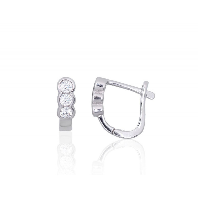 Silver earrings with 'english' lock 2203839(PRh-Gr)_CZ, Silver 925°, Rhodium (Plating), Zirkons