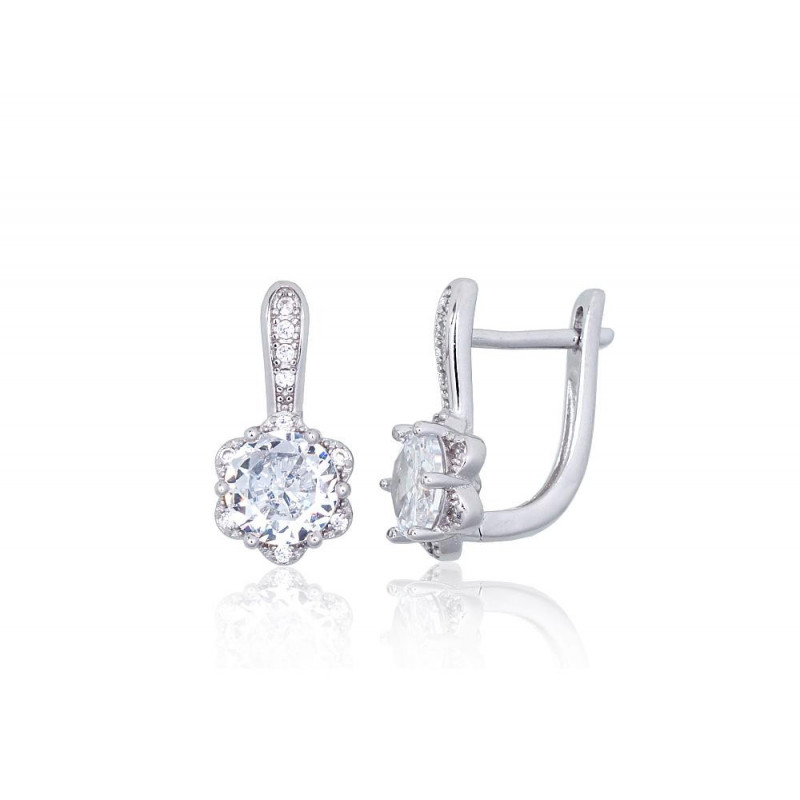 Silver earrings with 'english' lock 2203848(PRh-Gr)_CZ, Silver 925°, Rhodium (Plating), Zirkons