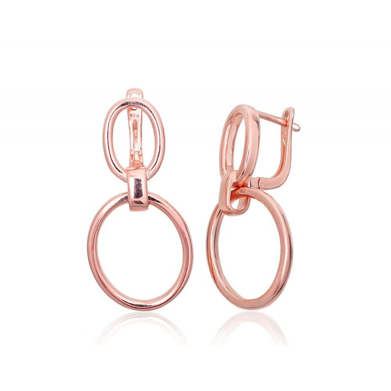 Silver earrings with 'english' lock 2203856(PAu-R), Silver 925°, red gold (Plating)