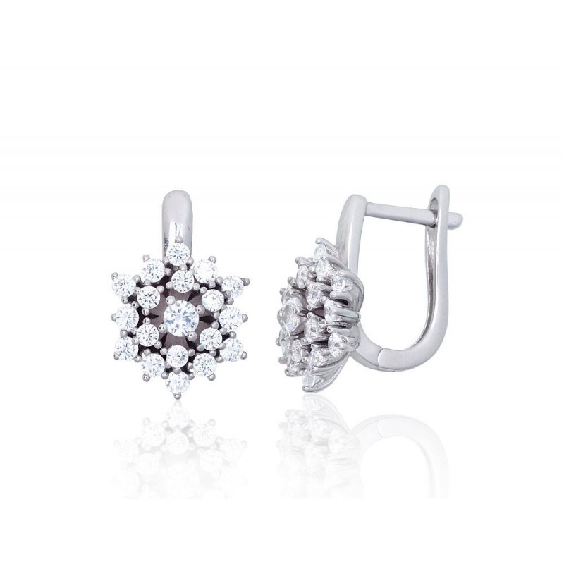 Silver earrings with 'english' lock 2203849(PRh-Gr)_CZ, Silver 925°, Rhodium (Plating), Zirkons