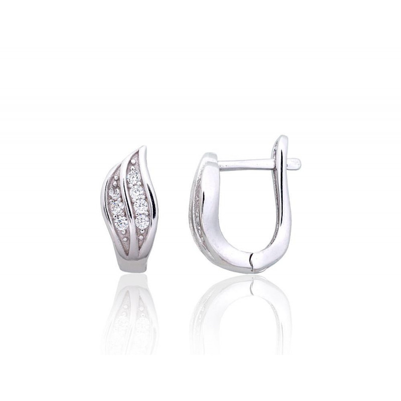 Silver earrings with 'english' lock 2203850(PRh-Gr)_CZ, Silver 925°, Rhodium (Plating), Zirkons