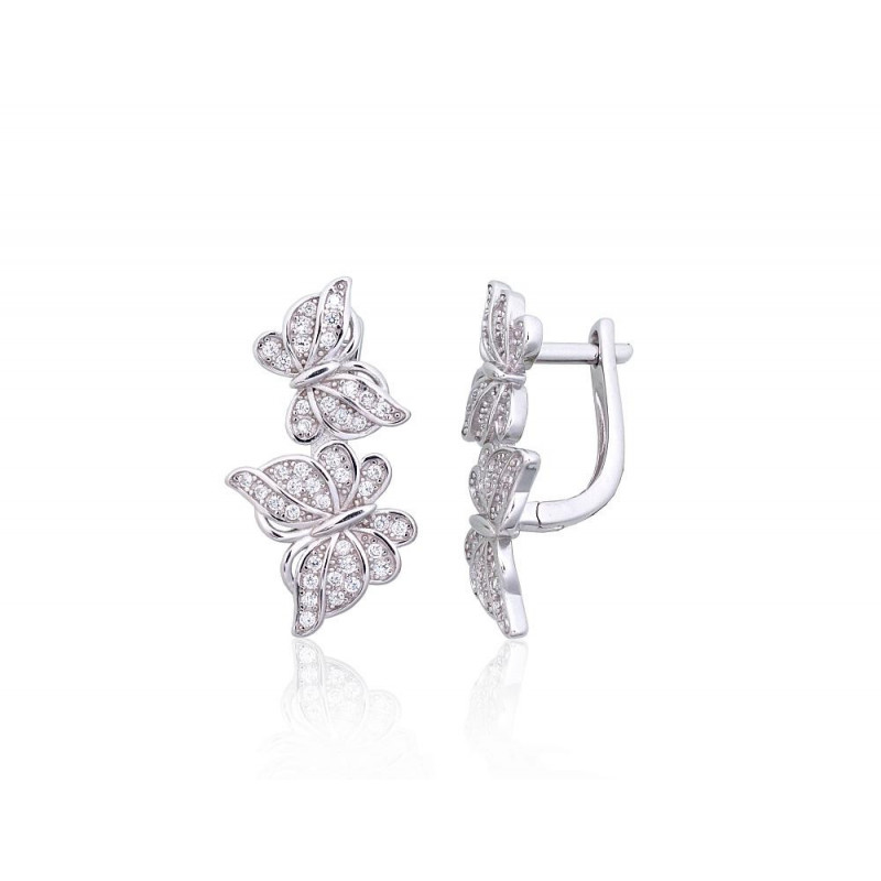 Silver earrings with 'english' lock 2203851(PRh-Gr)_CZ, Silver 925°, Rhodium (Plating), Zirkons