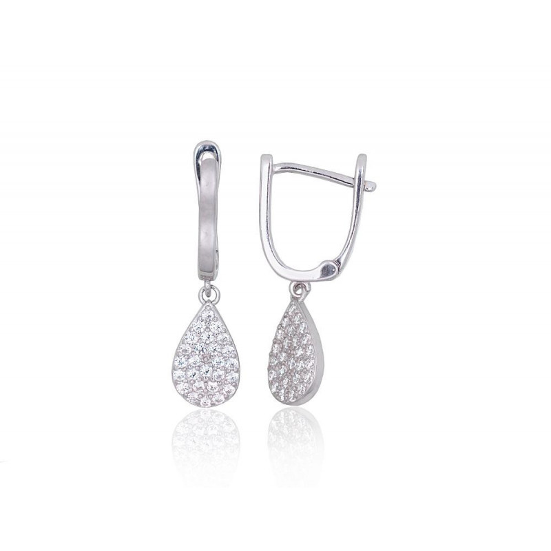 Silver earrings with 'english' lock 2203852(PRh-Gr)_CZ, Silver 925°, Rhodium (Plating), Zirkons