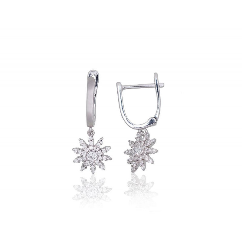 Silver earrings with 'english' lock 2203853(PRh-Gr)_CZ, Silver 925°, Rhodium (Plating), Zirkons