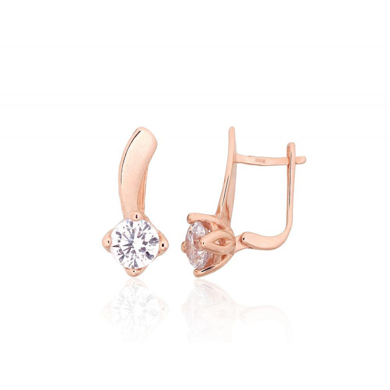 Gold earrings with 'english' lock 1201314(Au-R)_CZ, Red Gold 585°, Zirkons