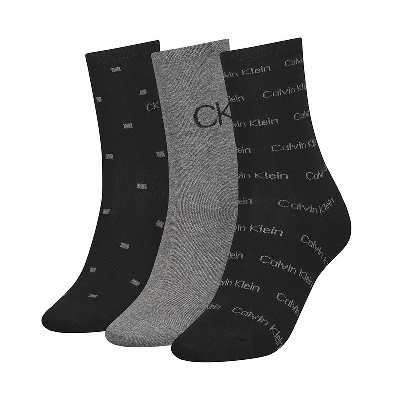 Calvin Klein Women Sock 3P Lurex Logo Black Combo 701224118 001 999 (CK383-a) socks