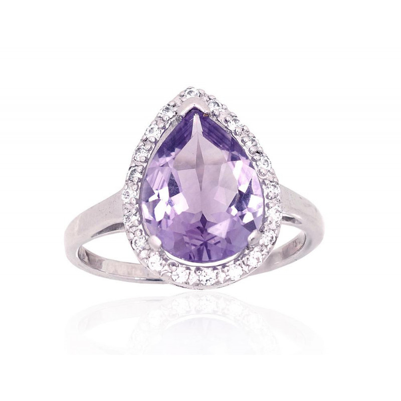 Silver ring 2101885(PRh-Gr)_CZ+AM, Silver 925°, Rhodium (Plating), Zirkons , Amethyst