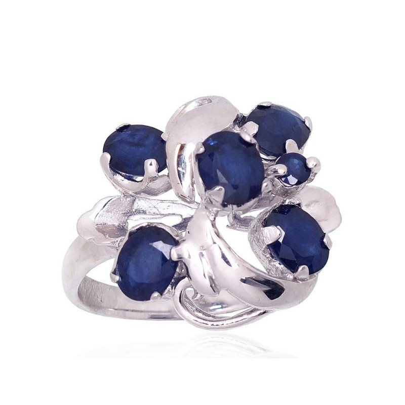 Silver ring 2101895(PRh-Gr)_SA, Silver 925°, Rhodium (Plating), Sapphire