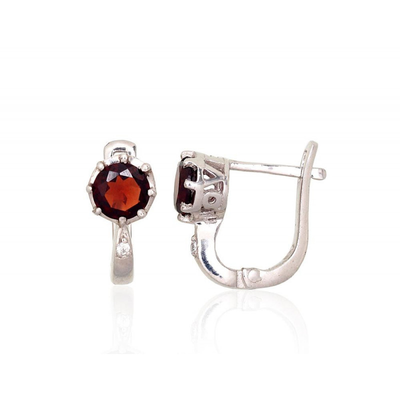 Silver earrings 2204020(PRh-Gr)_CZ+GR, Silver 925°, Rhodium (Plating), Zirkons , Garnet